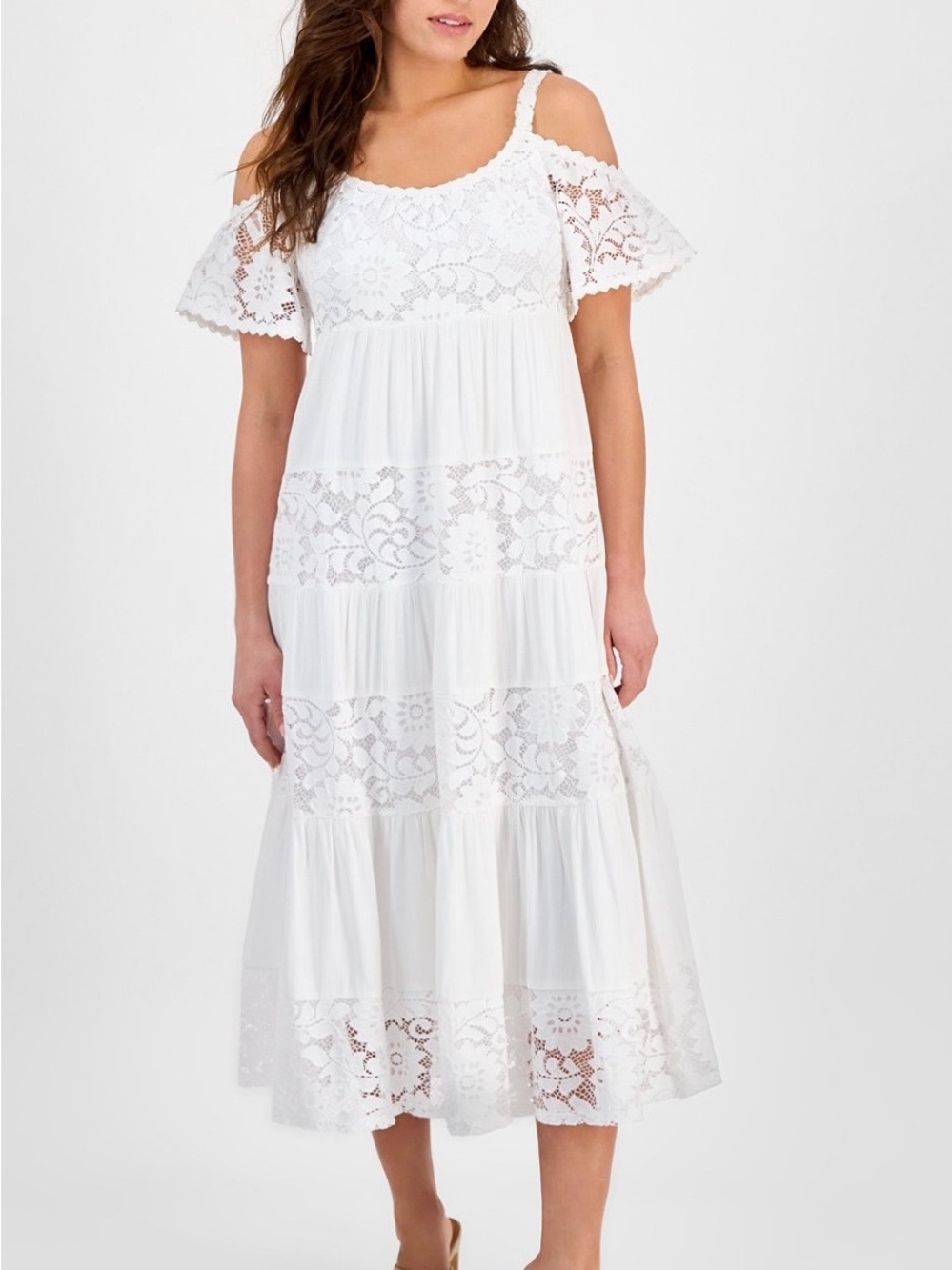 Petite lace cold-shutter flutter-sleeve dress-New with tag!
